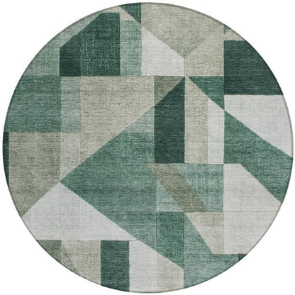 8' Sage And Ivory Round Geometric Washable Indoor Outdoor Area Rug HomeRoots