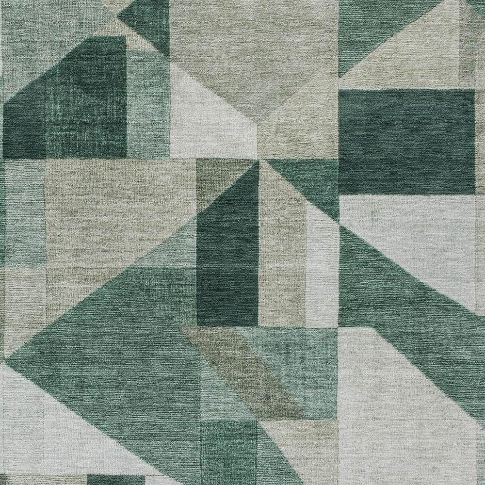 9' X 12' Sage And Ivory Geometric Washable Indoor Outdoor Area Rug HomeRoots