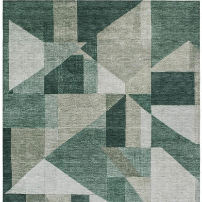 9' X 12' Sage And Ivory Geometric Washable Indoor Outdoor Area Rug HomeRoots