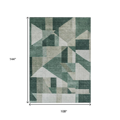 9' X 12' Sage And Ivory Geometric Washable Indoor Outdoor Area Rug HomeRoots