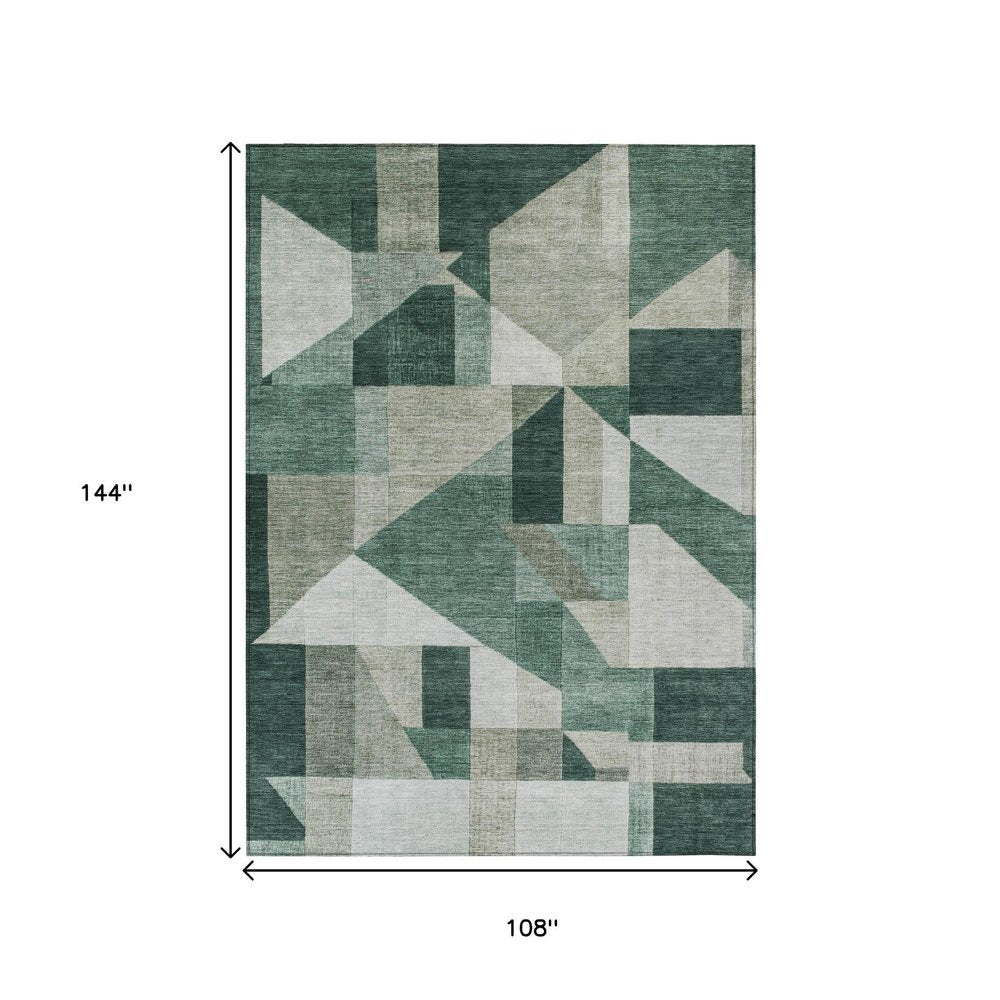 9' X 12' Sage And Ivory Geometric Washable Indoor Outdoor Area Rug HomeRoots