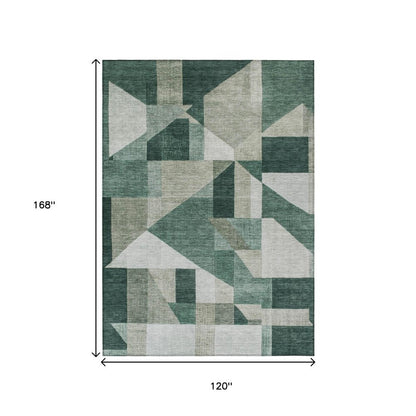 10' X 14' Sage And Ivory Geometric Washable Indoor Outdoor Area Rug HomeRoots