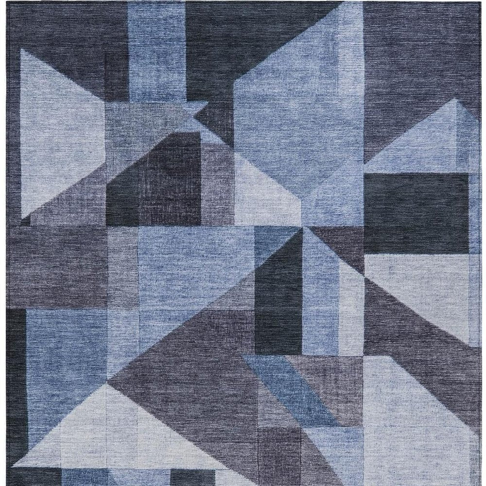 3' X 5' Blue And Ivory Geometric Washable Indoor Outdoor Area Rug HomeRoots