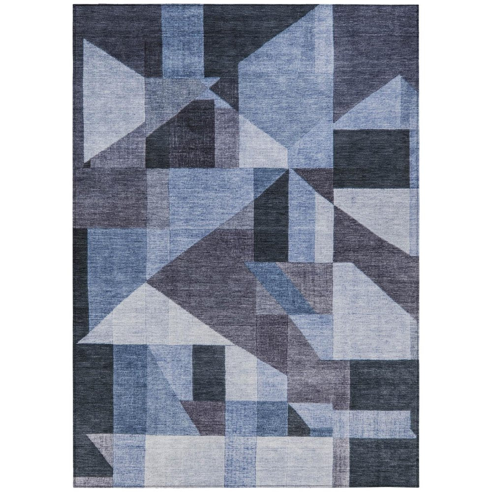 3' X 5' Blue And Ivory Geometric Washable Indoor Outdoor Area Rug HomeRoots
