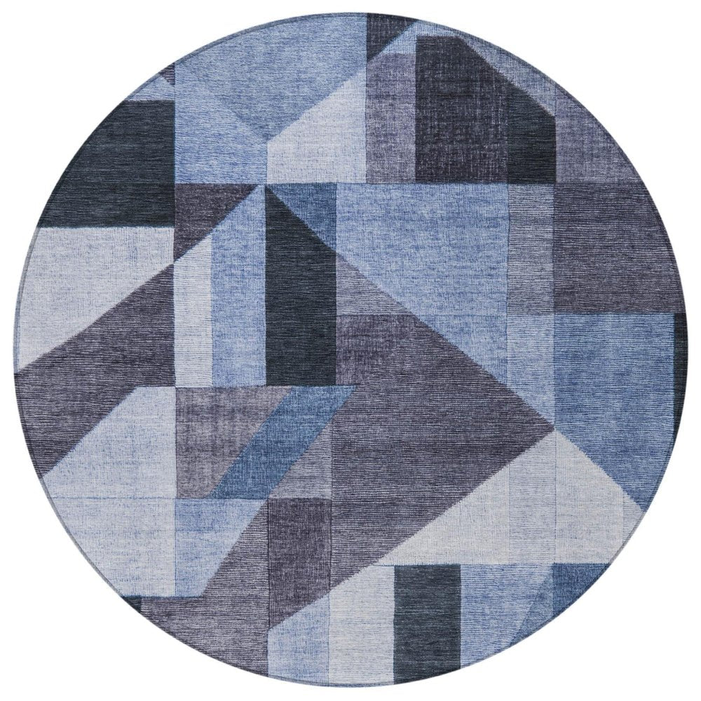 8' Blue And Ivory Round Geometric Washable Indoor Outdoor Area Rug HomeRoots