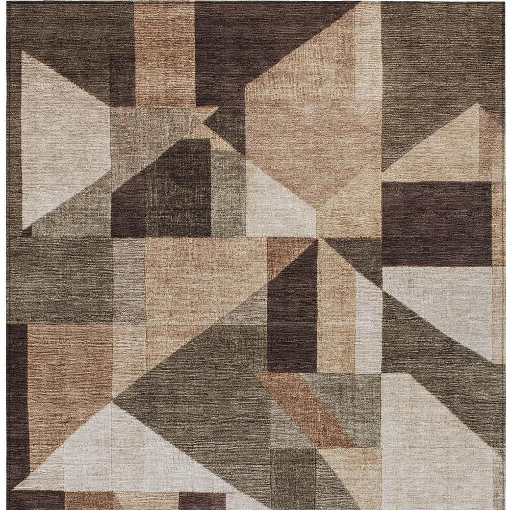 8' X 10' Brown And Beige Geometric Washable Indoor Outdoor Area Rug HomeRoots