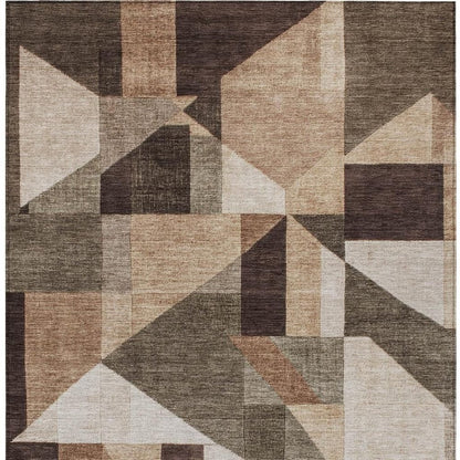 8' X 10' Brown And Beige Geometric Washable Indoor Outdoor Area Rug HomeRoots
