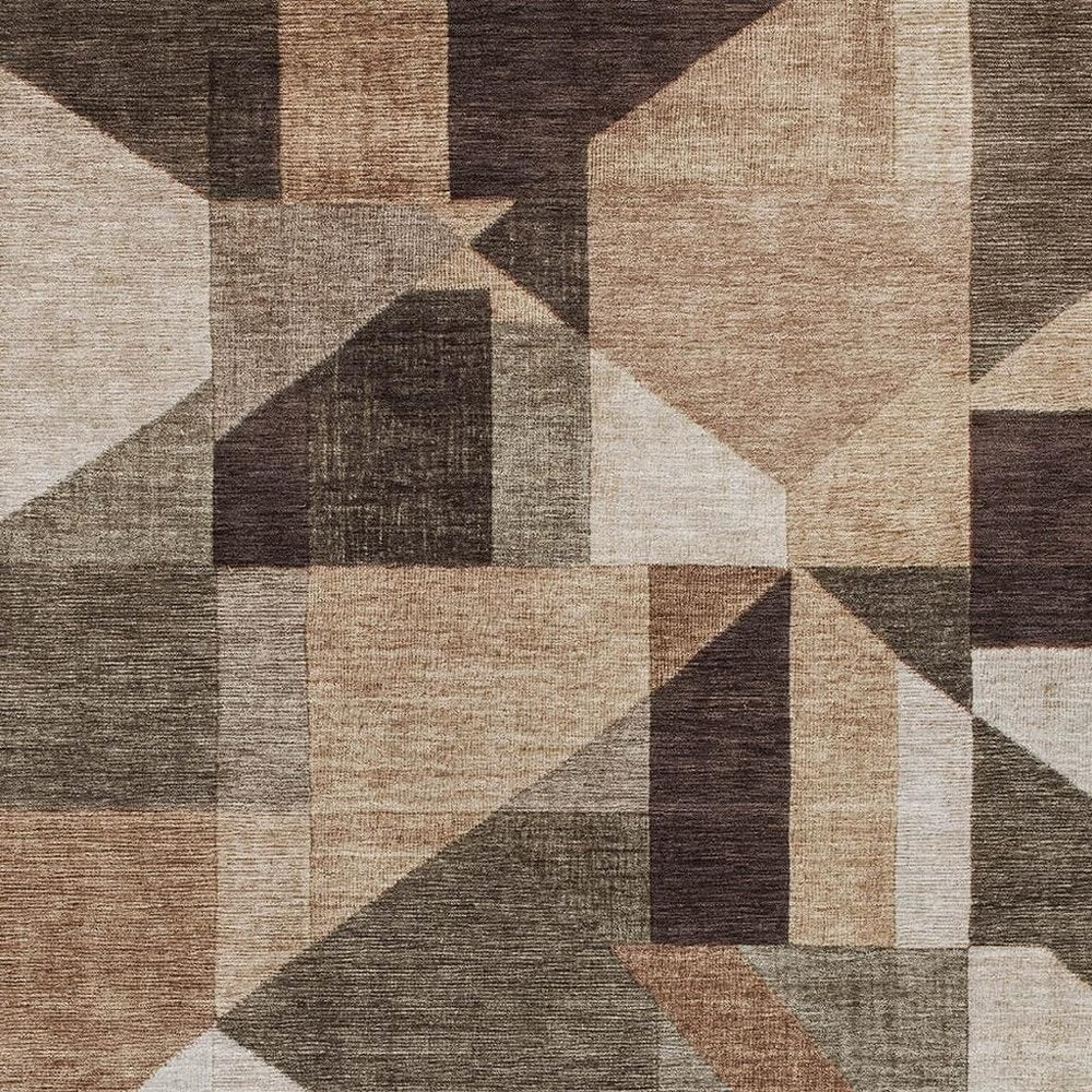 9' X 12' Brown And Beige Geometric Washable Indoor Outdoor Area Rug HomeRoots