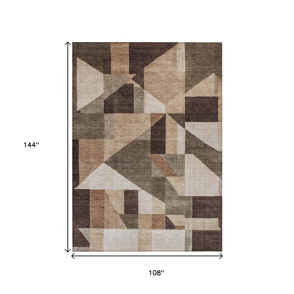 9' X 12' Brown And Beige Geometric Washable Indoor Outdoor Area Rug HomeRoots