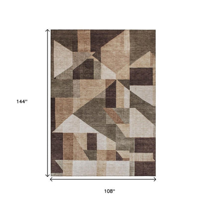 9' X 12' Brown And Beige Geometric Washable Indoor Outdoor Area Rug HomeRoots