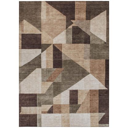10' X 14' Brown And Beige Geometric Washable Indoor Outdoor Area Rug HomeRoots