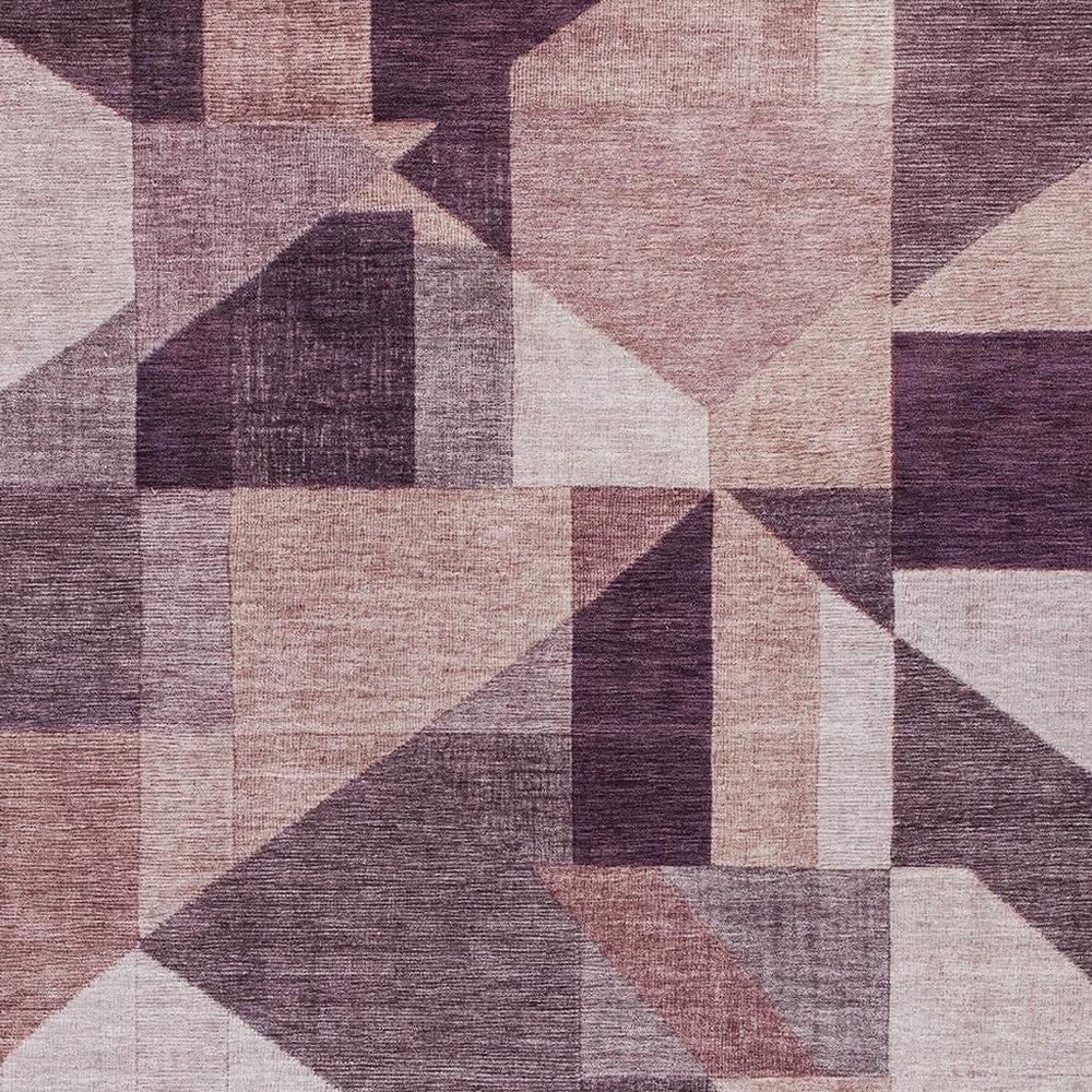 3' X 5' Eggplant And Ivory Geometric Washable Indoor Outdoor Area Rug HomeRoots