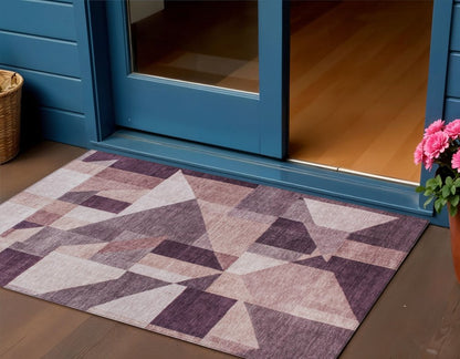 3' X 5' Eggplant And Ivory Geometric Washable Indoor Outdoor Area Rug HomeRoots