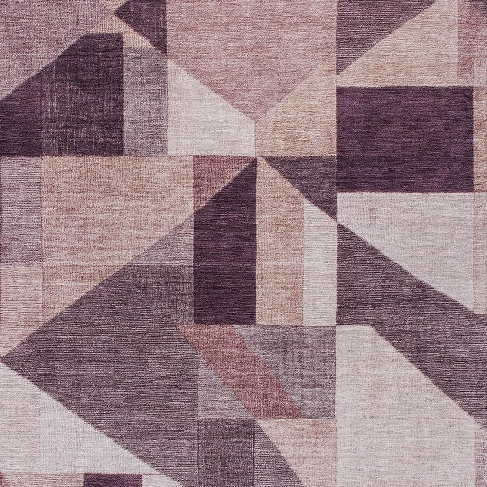 8' X 10' Eggplant And Ivory Geometric Washable Indoor Outdoor Area Rug HomeRoots