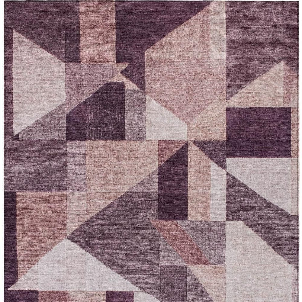 8' X 10' Eggplant And Ivory Geometric Washable Indoor Outdoor Area Rug HomeRoots