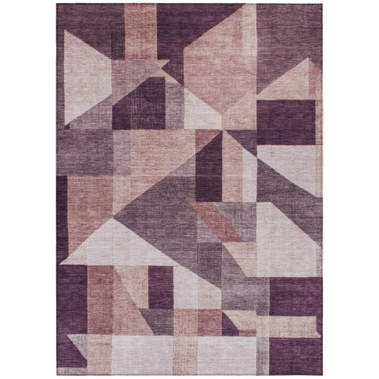 8' X 10' Eggplant And Ivory Geometric Washable Indoor Outdoor Area Rug HomeRoots