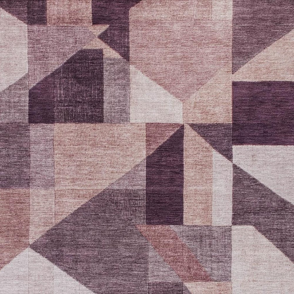 9' X 12' Eggplant And Ivory Geometric Washable Indoor Outdoor Area Rug HomeRoots