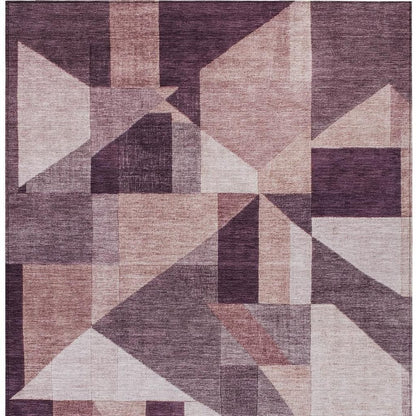 10' X 14' Eggplant And Ivory Geometric Washable Indoor Outdoor Area Rug