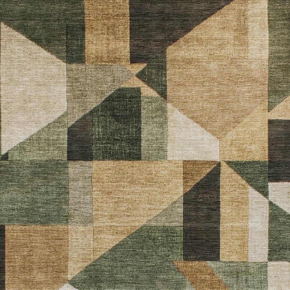 8' X 10' Fern Green Beige And Ivory Geometric Washable Indoor Outdoor Area Rug HomeRoots