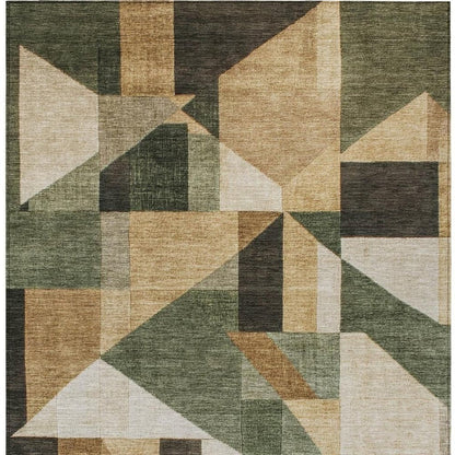8' X 10' Fern Green Beige And Ivory Geometric Washable Indoor Outdoor Area Rug HomeRoots