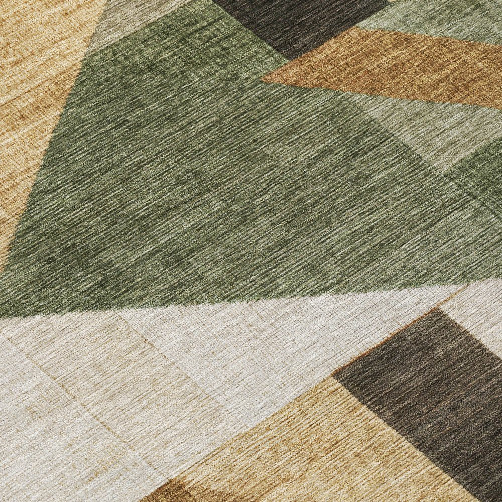 8' X 10' Fern Green Beige And Ivory Geometric Washable Indoor Outdoor Area Rug HomeRoots