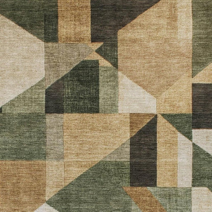 9' X 12' Fern Green Beige And Ivory Geometric Washable Indoor Outdoor Area Rug HomeRoots