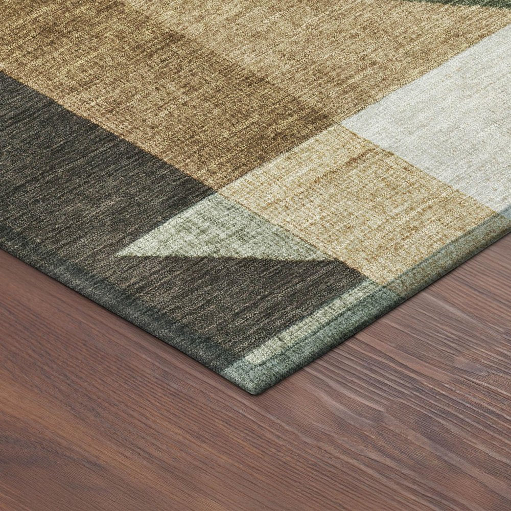 9' X 12' Fern Green Beige And Ivory Geometric Washable Indoor Outdoor Area Rug HomeRoots