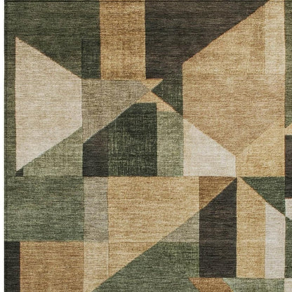 10' X 14' Fern Green Beige And Ivory Geometric Washable Indoor Outdoor Area Rug HomeRoots