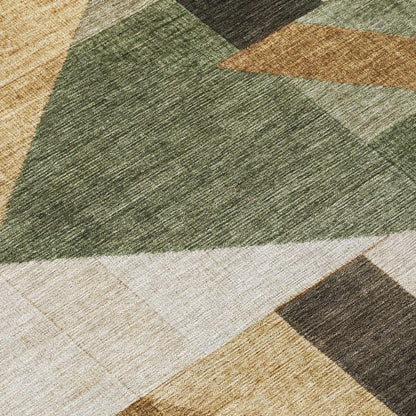 10' X 14' Fern Green Beige And Ivory Geometric Washable Indoor Outdoor Area Rug HomeRoots