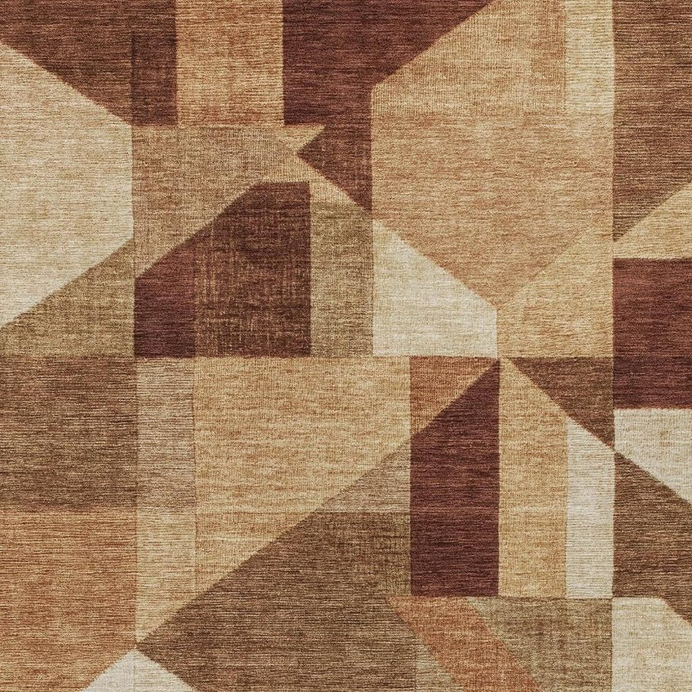 5' X 8' Rust And Beige Geometric Washable Indoor Outdoor Area Rug HomeRoots