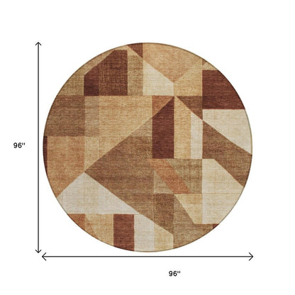 8' Rust And Beige Round Geometric Washable Indoor Outdoor Area Rug HomeRoots