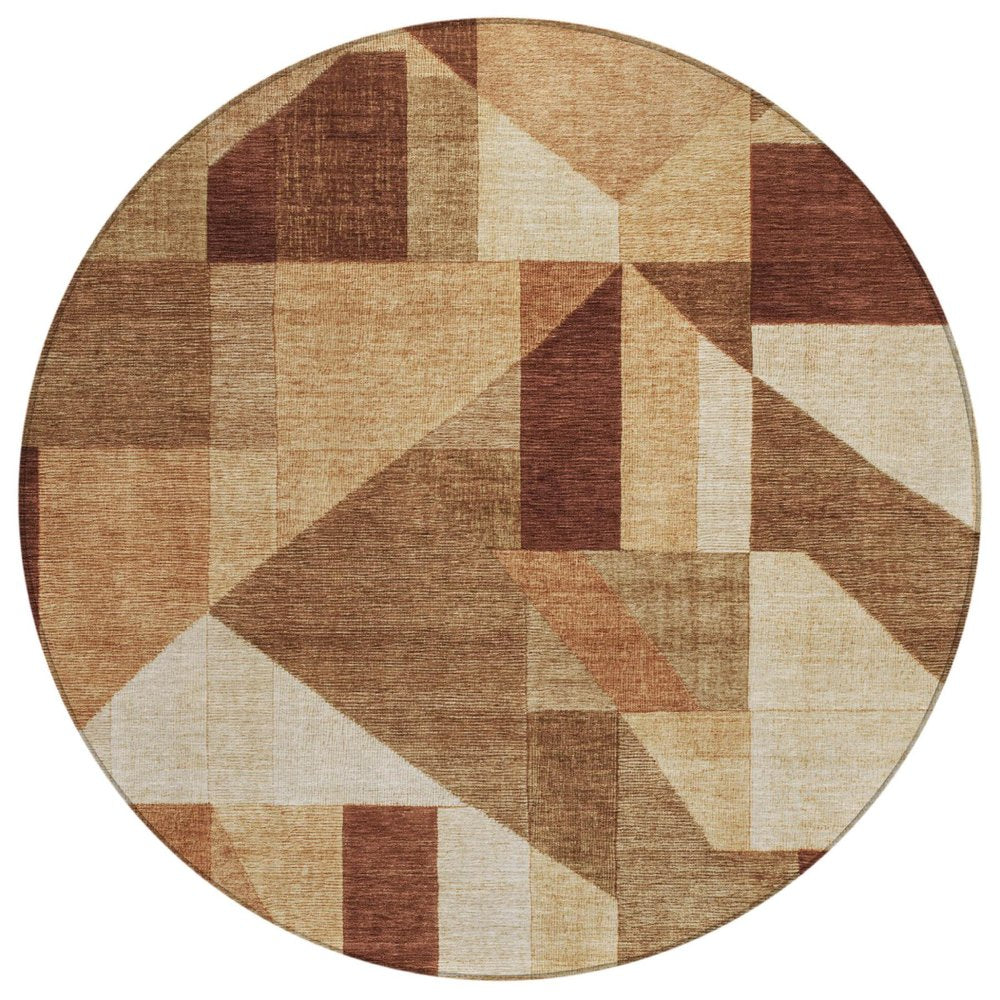 8' Rust And Beige Round Geometric Washable Indoor Outdoor Area Rug HomeRoots