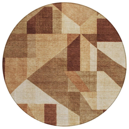8' Rust And Beige Round Geometric Washable Indoor Outdoor Area Rug HomeRoots