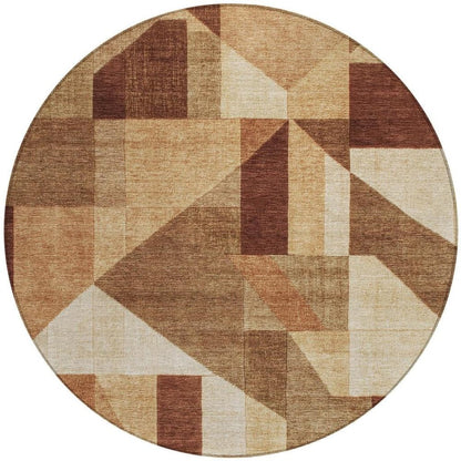 8' Rust And Beige Round Geometric Washable Indoor Outdoor Area Rug HomeRoots