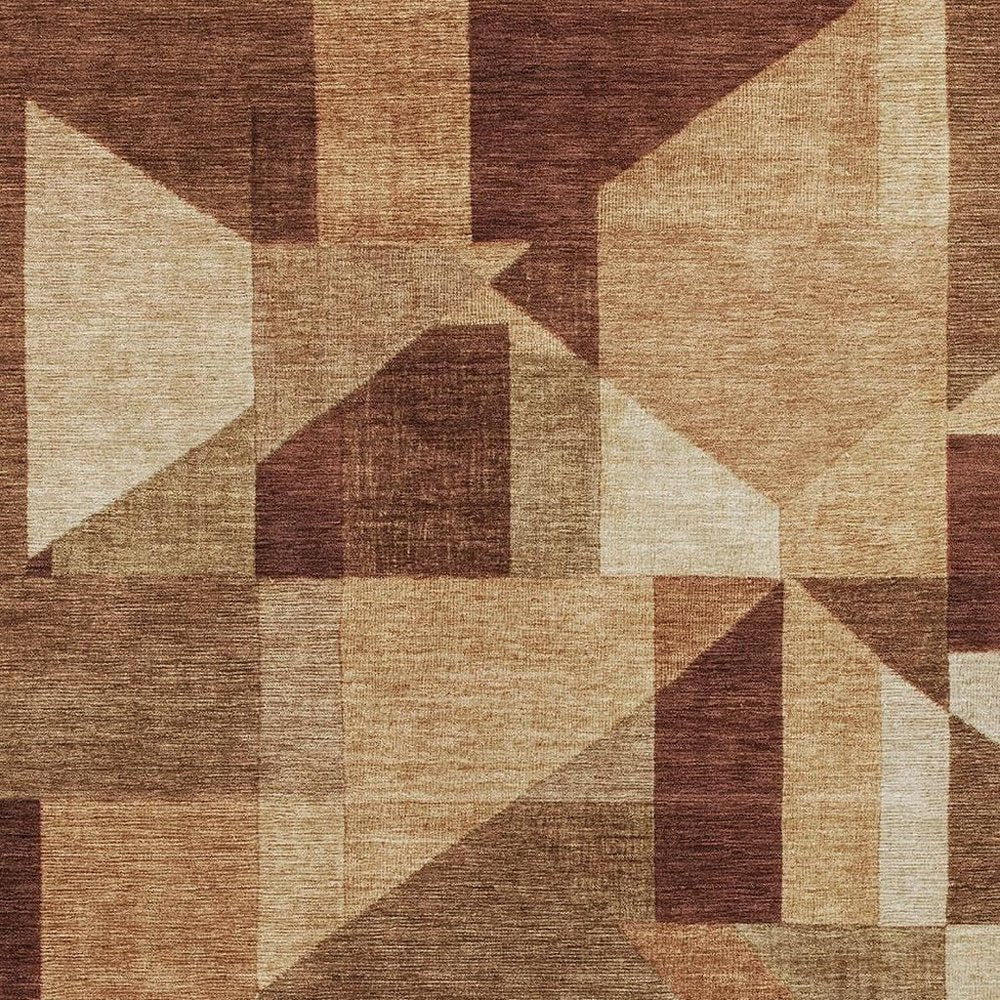 9' X 12' Rust And Beige Geometric Washable Indoor Outdoor Area Rug HomeRoots