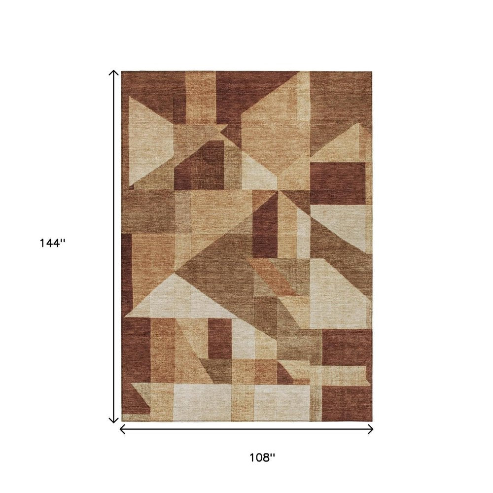 9' X 12' Rust And Beige Geometric Washable Indoor Outdoor Area Rug HomeRoots
