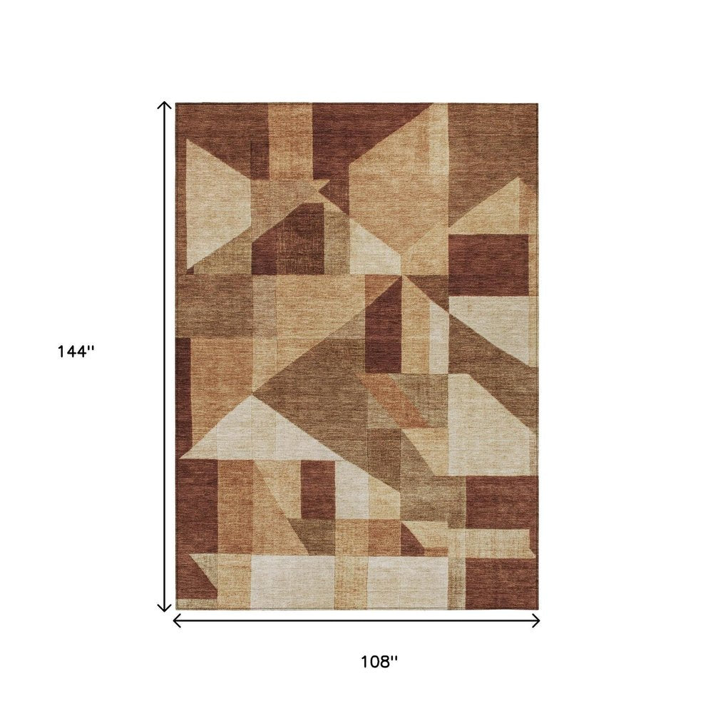 9' X 12' Rust And Beige Geometric Washable Indoor Outdoor Area Rug HomeRoots