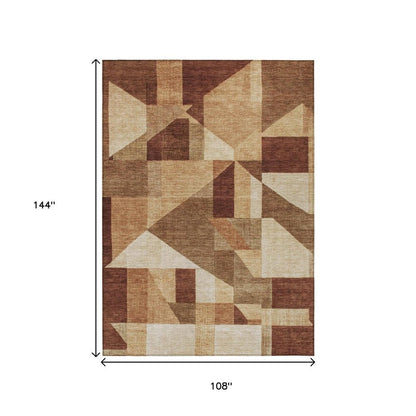 9' X 12' Rust And Beige Geometric Washable Indoor Outdoor Area Rug HomeRoots