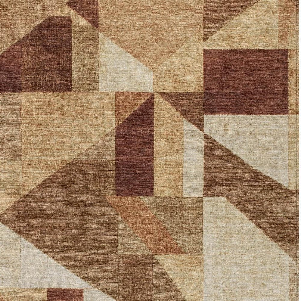 10' X 14' Rust And Beige Geometric Washable Indoor Outdoor Area Rug HomeRoots