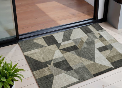 3' X 5' Pewter And Ivory Geometric Washable Indoor Outdoor Area Rug HomeRoots