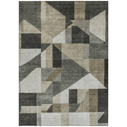 5' X 8' Pewter And Ivory Geometric Washable Indoor Outdoor Area Rug HomeRoots