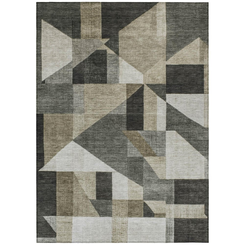 8' X 10' Pewter And Ivory Geometric Washable Indoor Outdoor Area Rug HomeRoots