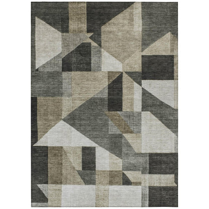 8' X 10' Pewter And Ivory Geometric Washable Indoor Outdoor Area Rug HomeRoots