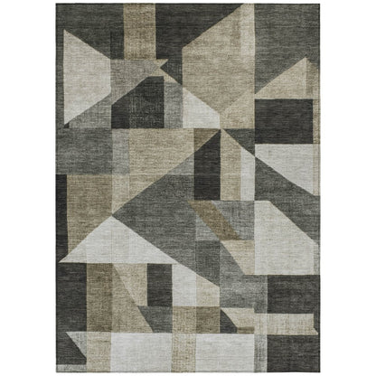 8' X 10' Pewter And Ivory Geometric Washable Indoor Outdoor Area Rug HomeRoots