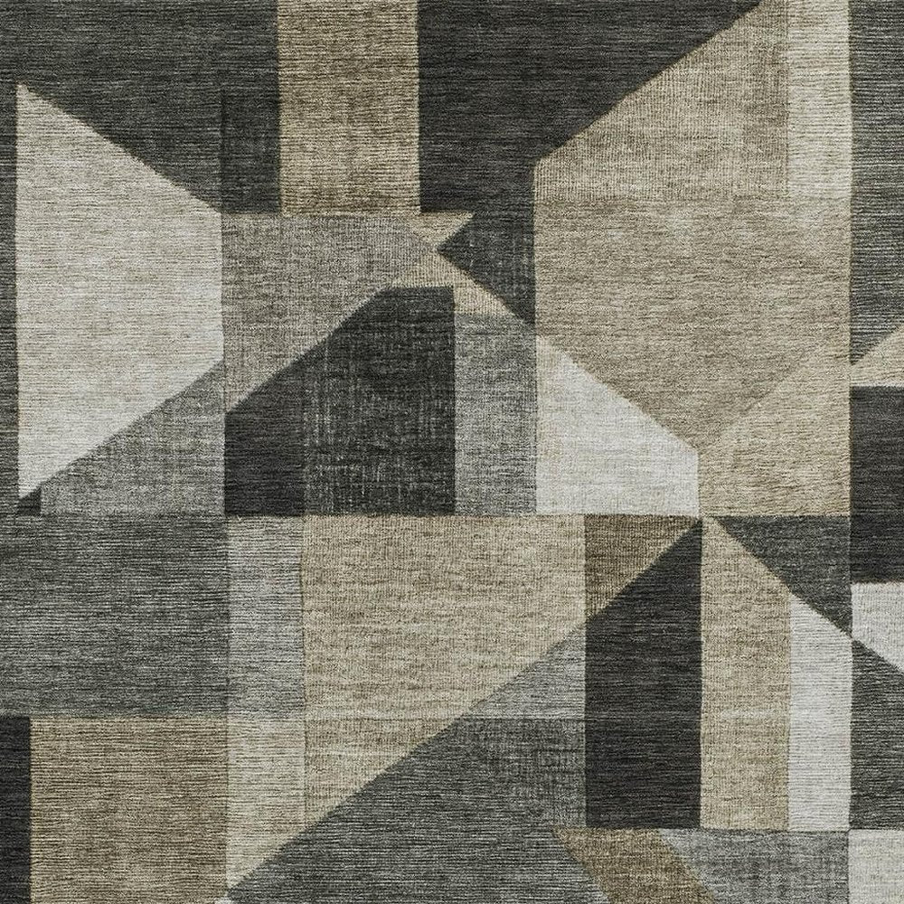 10' X 14' Pewter And Ivory Geometric Washable Indoor Outdoor Area Rug HomeRoots