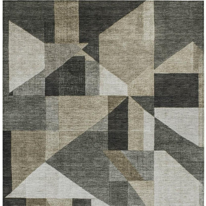 10' X 14' Pewter And Ivory Geometric Washable Indoor Outdoor Area Rug HomeRoots