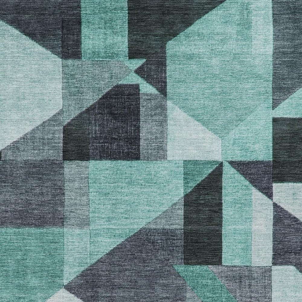 5' X 8' Teal Blue And Gray Geometric Washable Indoor Outdoor Area Rug HomeRoots