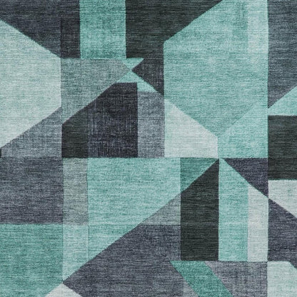 5' X 8' Teal Blue And Gray Geometric Washable Indoor Outdoor Area Rug HomeRoots