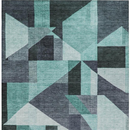 5' X 8' Teal Blue And Gray Geometric Washable Indoor Outdoor Area Rug HomeRoots