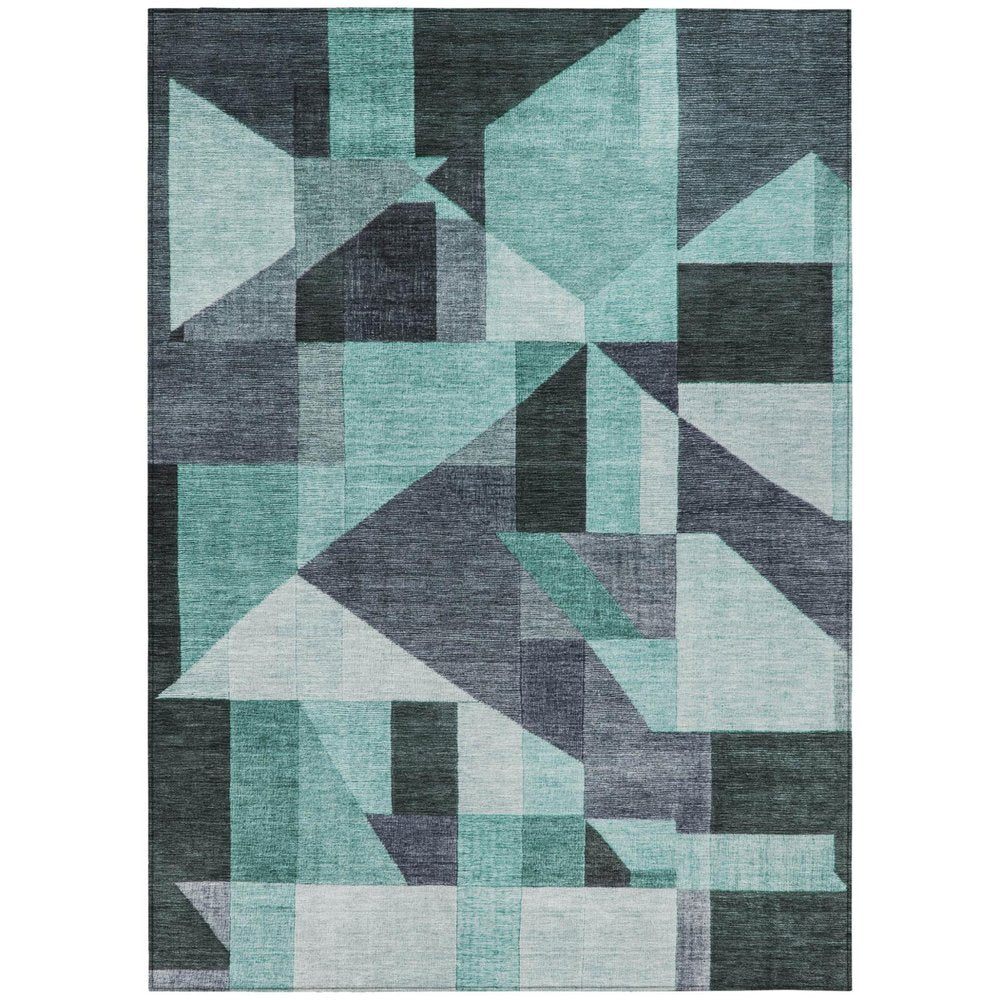 5' X 8' Teal Blue And Gray Geometric Washable Indoor Outdoor Area Rug HomeRoots